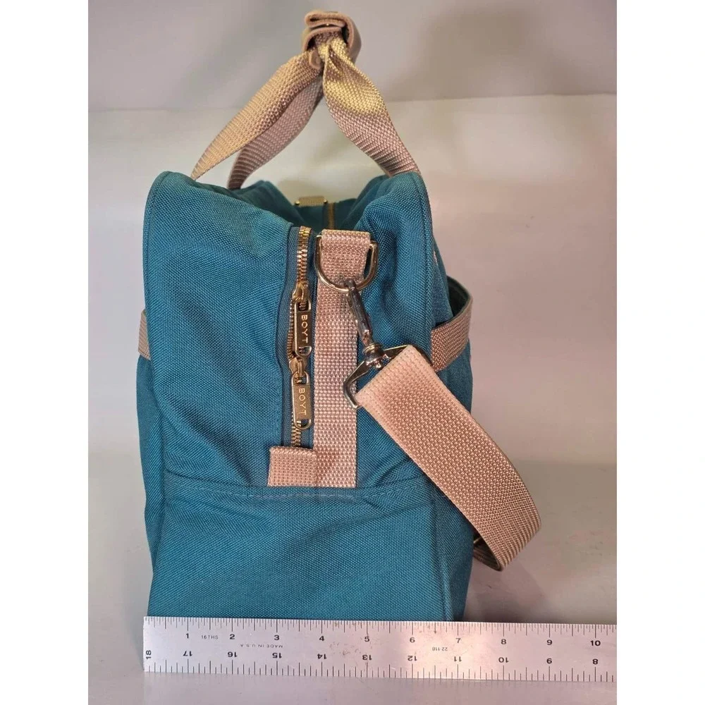 BOYT Duffle Bag‎ Green Canvas Tan Leather Travel Carry On Made In USA Iowa